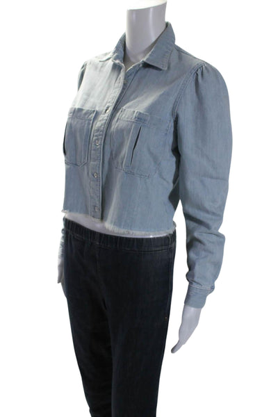 DL1961 Womens Cotton Denim Button Down Simone Cropped Shirt Light Blue Size XS