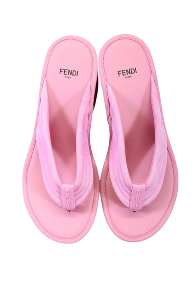 Fendi Womens Suede Thong Platform Wedge Slide On Sandals Pink Size 36 6