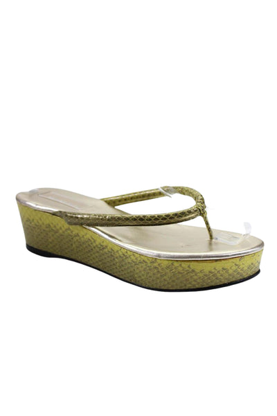 Michael Kors Womens Snakeskin Print Thong Platform Sandals Green Size 6 Medium