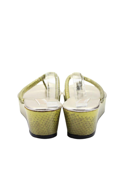 Michael Kors Womens Snakeskin Print Thong Platform Sandals Green Size 6 Medium