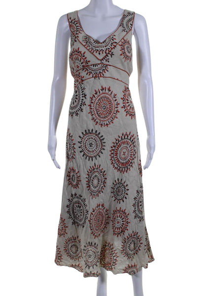 Kaliko Womens Sleeveless V Neck Abstract Linen Midi Dress Gray Multi Size 12