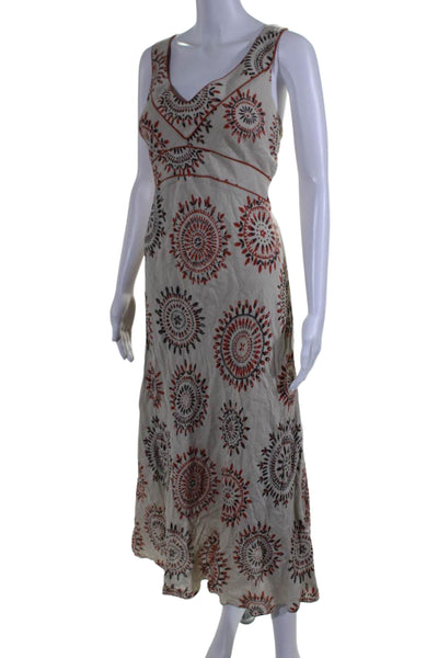 Kaliko Womens Sleeveless V Neck Abstract Linen Midi Dress Gray Multi Size 12