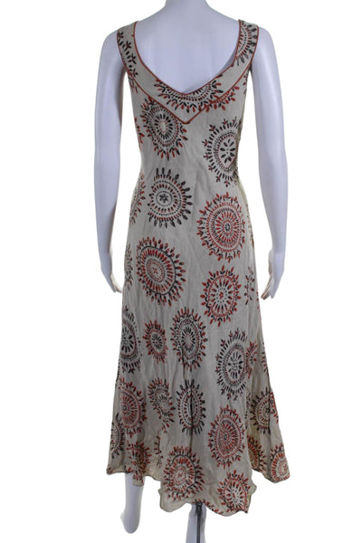 Kaliko Womens Sleeveless V Neck Abstract Linen Midi Dress Gray Multi Size 12