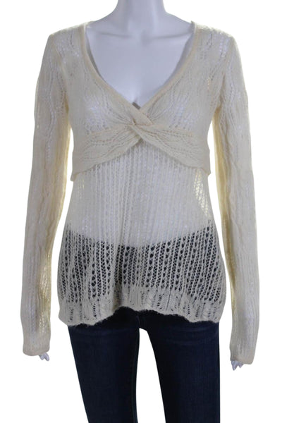 Knitted & Knotted Anthropologie Womens Long Sleeve Open Knit Sweater White Large