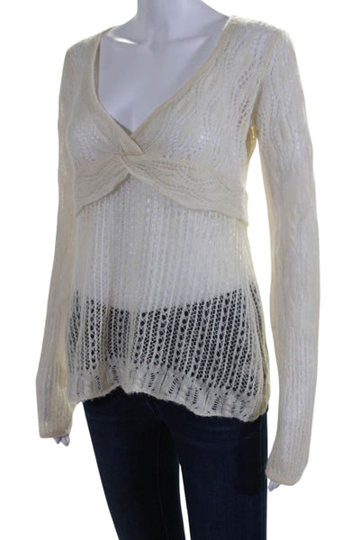 Knitted & Knotted Anthropologie Womens Long Sleeve Open Knit Sweater White Large