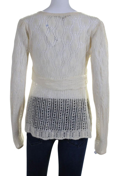 Knitted & Knotted Anthropologie Womens Long Sleeve Open Knit Sweater White Large