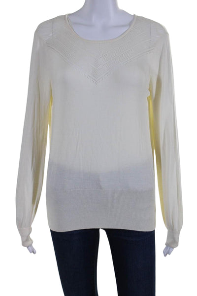 Somerset Womens Long Sleeve Scoop Neck Open Knit Trim Top White Size 10