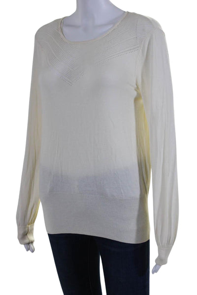 Somerset Womens Long Sleeve Scoop Neck Open Knit Trim Top White Size 10