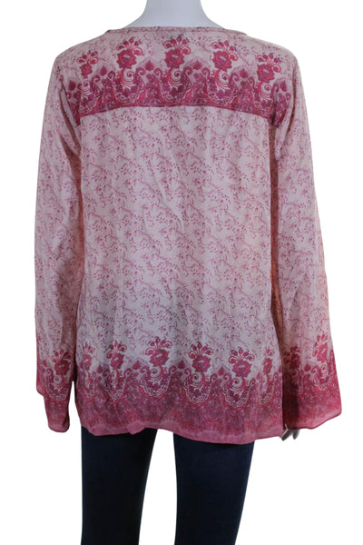 Calypso Saint Barth Womens Long Sleeve Keyhole Floral Silk Top Pink Size Medium