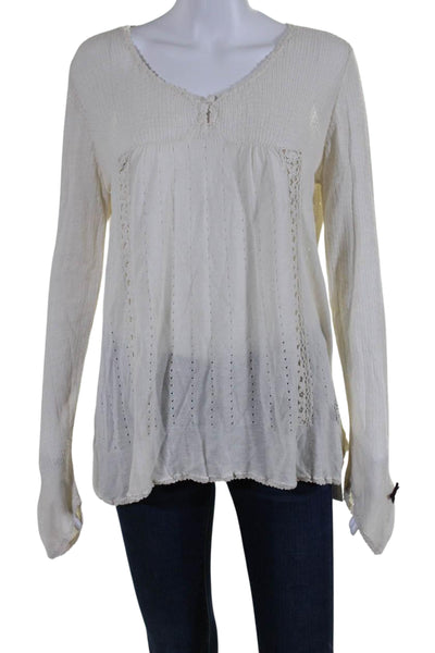 Odd Molly Womens Long Sleeve V Neck Open Knit Top White Size 4