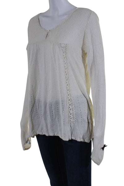 Odd Molly Womens Long Sleeve V Neck Open Knit Top White Size 4