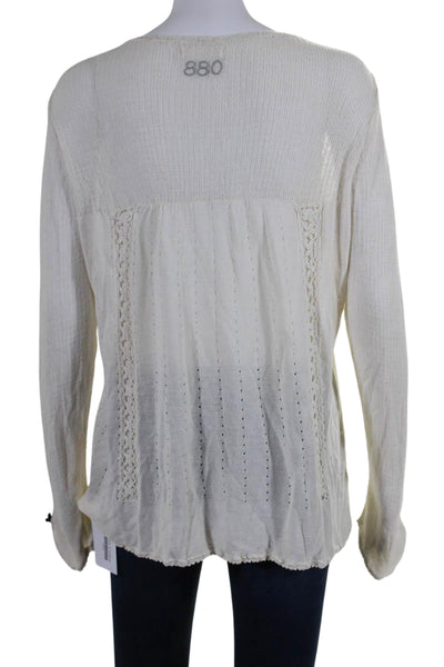 Odd Molly Womens Long Sleeve V Neck Open Knit Top White Size 4