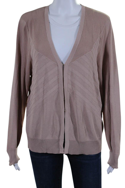 Donna Karan New York Womens Hook Front V Neck Cardigan Sweater Brown Size XL