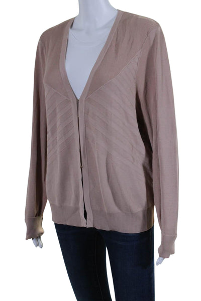 Donna Karan New York Womens Hook Front V Neck Cardigan Sweater Brown Size XL