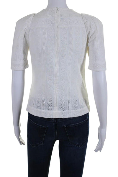 ALC Womens Cotton Eyelet Lace Short Sleeve Blouse White Size 00