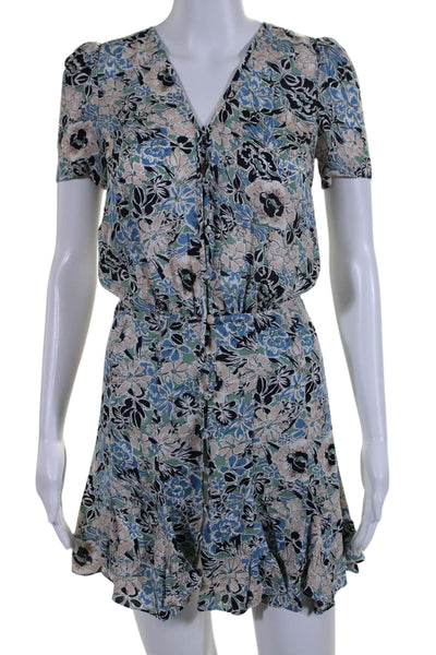 Veronica Beard Womens Silk V Neck Floral Button Down Mini Dress Multi Size 00