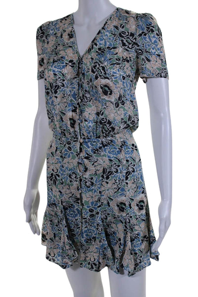 Veronica Beard Womens Silk V Neck Floral Button Down Mini Dress Multi Size 00