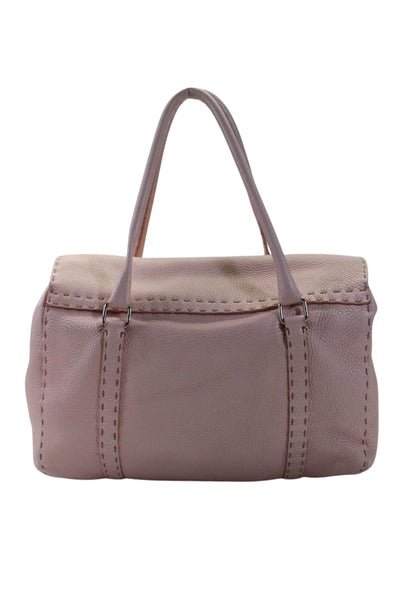 Fendi Womens Double Handle Grain Leather Flap Shoulder Handbag Pink