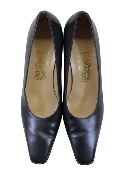 Salvatore Ferragamo Womens Leather Pointed Toe Slip On Pumps Blue Size 9