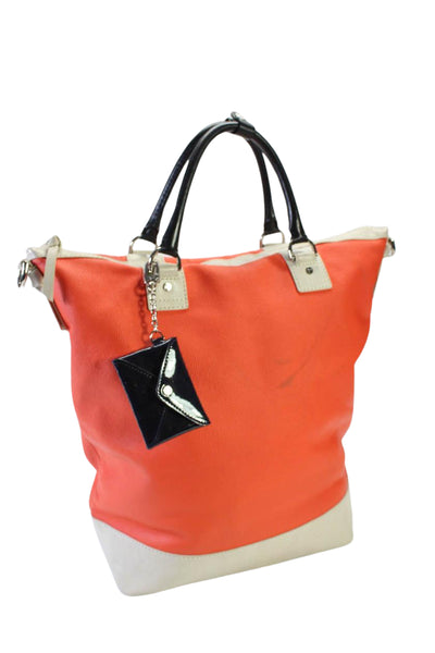 DVF Womens Canvas Silver Tone Sporty Drew Bucket aShoulder Handbag Orange White