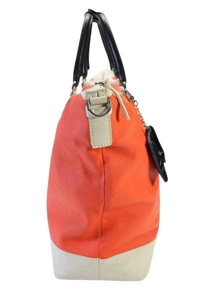 DVF Womens Canvas Silver Tone Sporty Drew Bucket aShoulder Handbag Orange White