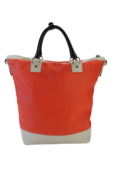 DVF Womens Canvas Silver Tone Sporty Drew Bucket aShoulder Handbag Orange White