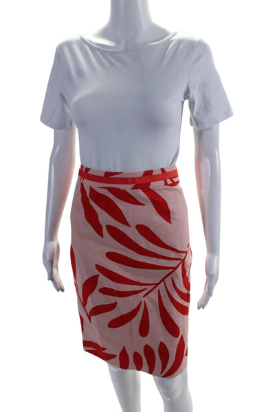 Boden Womens Cotton Floral Print Lined Pencil Skirt Pink Red Size 4