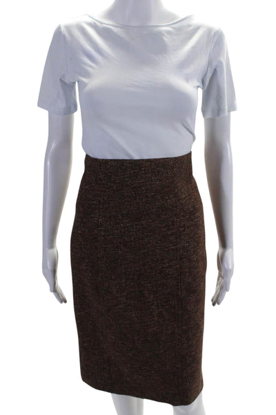 Nanette Lepore Womens Wool Knee Length Pleated Pencil Skirt Brown Size 2