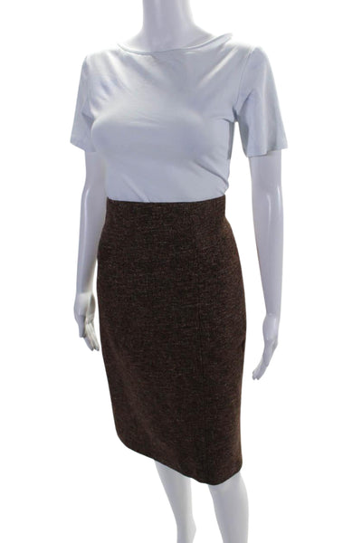 Nanette Lepore Womens Wool Knee Length Pleated Pencil Skirt Brown Size 2