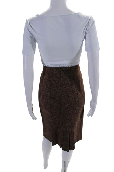 Nanette Lepore Womens Wool Knee Length Pleated Pencil Skirt Brown Size 2