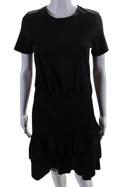 Veronica Beard Jeans Womens Round Neck Tiered Shirt Dress Black Cotton Small