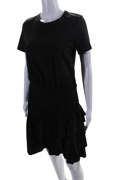 Veronica Beard Jeans Womens Round Neck Tiered Shirt Dress Black Cotton Small