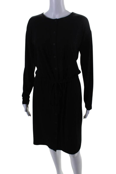 Eileen Fisher Womens Button Front Long Sleeve Crew Neck Shirt Dress Black Small