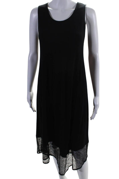 Eileen Fisher Womens Sleeveless Scoop Neck Open Knit Trim Dress Black Size 2XS