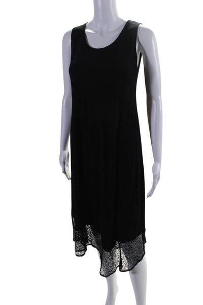 Eileen Fisher Womens Sleeveless Scoop Neck Open Knit Trim Dress Black Size 2XS