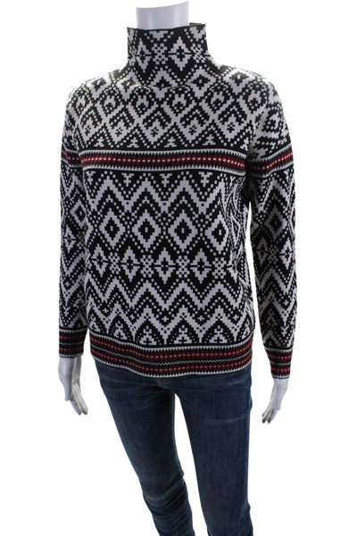 Tahari Womens Long Sleeve Abstract Knit Mock Neck Sweater White Black Red XS