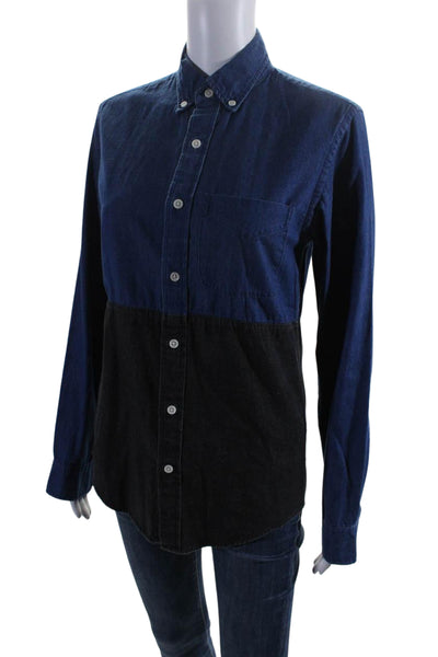 J Crew Womens Button Front Long Sleeve Collared Shirt Blue Gray Size Extra Small