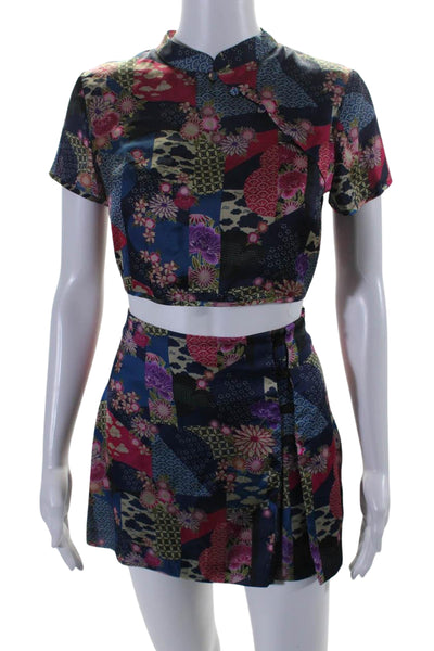 Zara Women's Short Sleeves Cutouts Cropped Two Piece Shorts Set Floral Size S