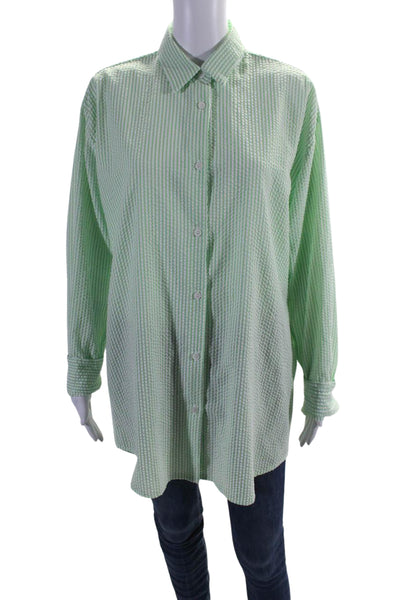 Kimberly Taylor Women's Long Sleeves Button Down Green Striped Shirt Size S