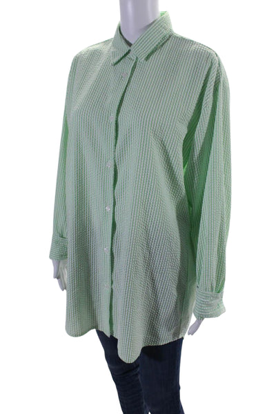 Kimberly Taylor Women's Long Sleeves Button Down Green Striped Shirt Size S