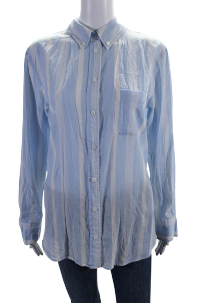 Equipment Femme Women's Long Sleeves Button Down Shirt Blue Striped Size S