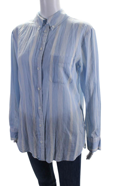 Equipment Femme Women's Long Sleeves Button Down Shirt Blue Striped Size S