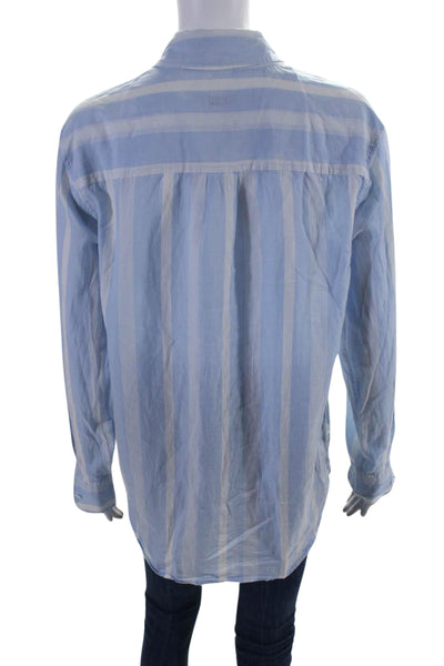 Equipment Femme Women's Long Sleeves Button Down Shirt Blue Striped Size S