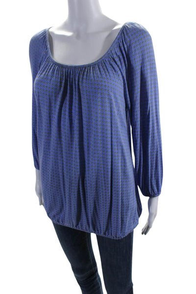 Michael Michael Kors Womens Scoop Neck Long Sleeve Printed Blouse Blue Size XS