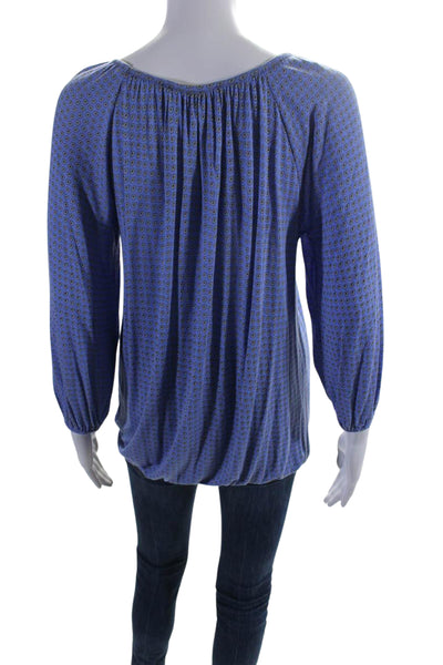 Michael Michael Kors Womens Scoop Neck Long Sleeve Printed Blouse Blue Size XS