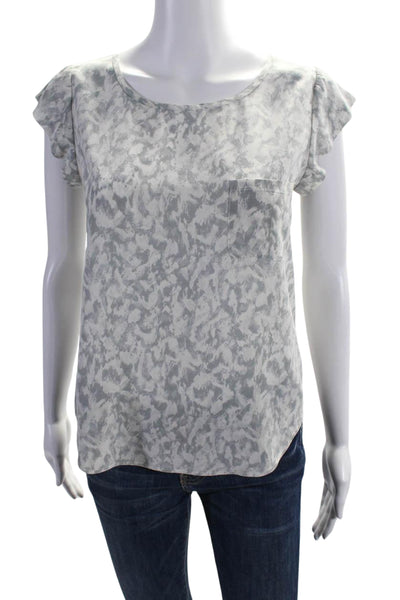 Joie Womens Silk Short Sleeve Abstract Print Round Neck Blouse Gray Size XS