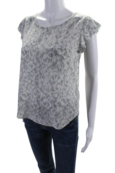 Joie Womens Silk Short Sleeve Abstract Print Round Neck Blouse Gray Size XS