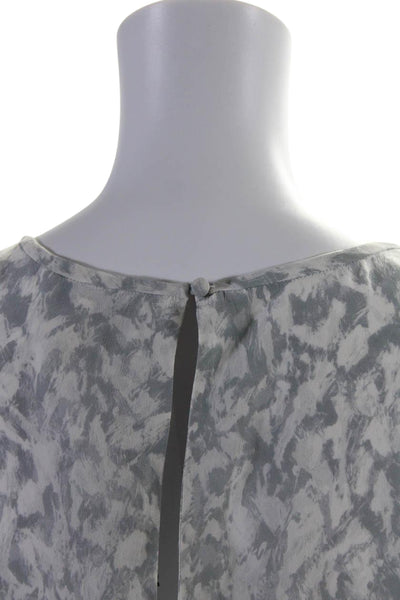 Joie Womens Silk Short Sleeve Abstract Print Round Neck Blouse Gray Size XS