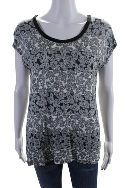 Michael Michael Kors Womens Paisley Print Short Sleeve Blouse Black White Size S