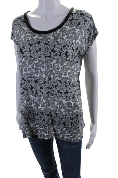 Michael Michael Kors Womens Paisley Print Short Sleeve Blouse Black White Size S